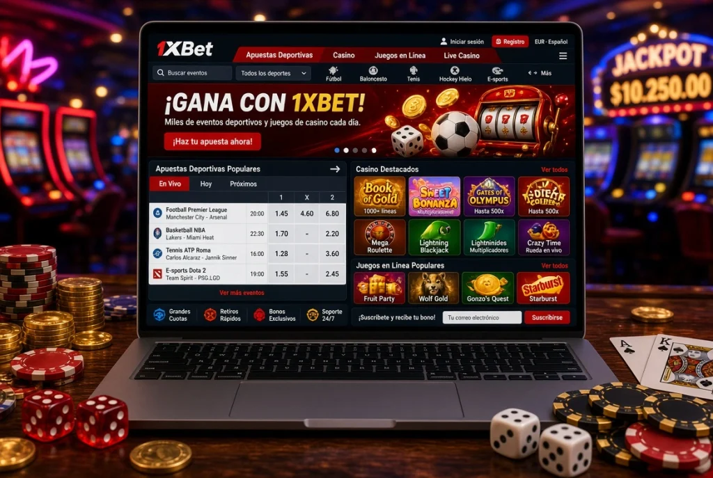 Página de inicio de 1xBet Argentina en ordenador portátil