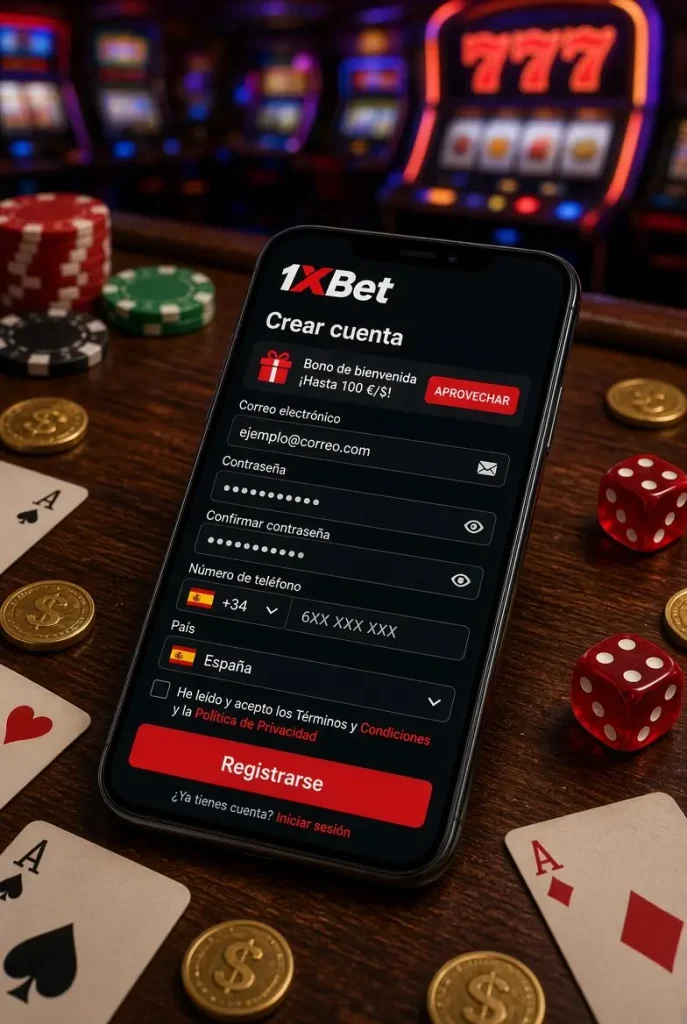Formulario de registro de 1xBet en teléfono móvil